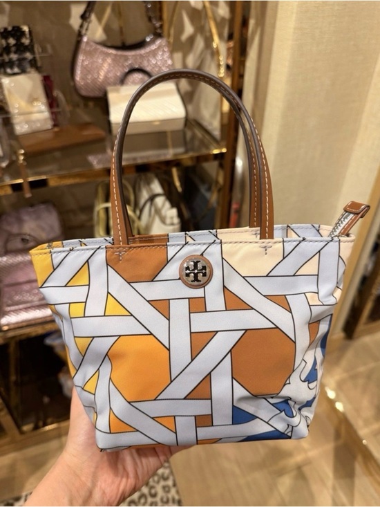 Tory Burch Handbags - Tory Burch Nylon Printed Mini Tote Blue Basketweave Colorblock